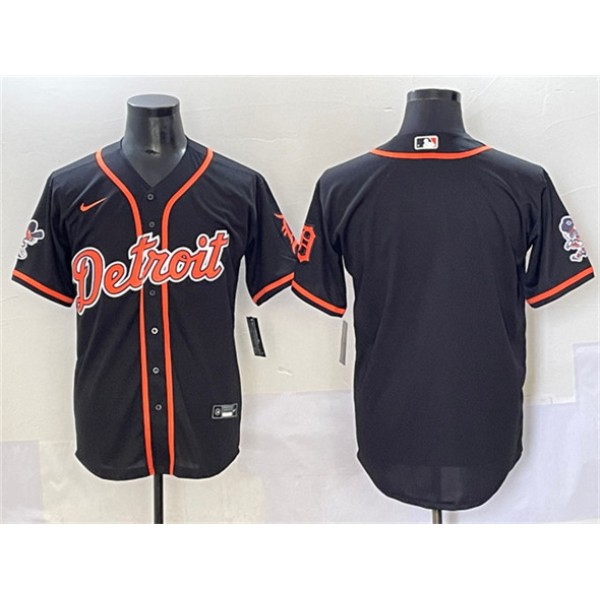 Detroit Tigers Blank Black With Patch Cool Base Stitched Jersey