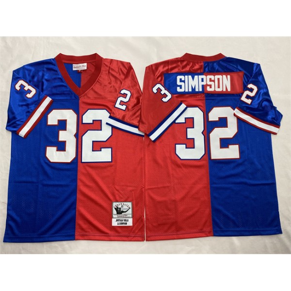 Buffalo Bills #32 O.J. Simpson Blue Red Splite Throwback Stitched Jersey