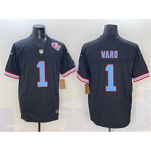 Tennessee Titans #1 Cameron Ward Black 2025 Draft F.U.S.E. 1997 Throwback Patch Vapor Limited Stitched Jersey
