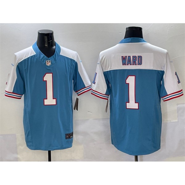 Tennessee Titans #1 Cameron Ward Blue White 2025 Draft F.U.S.E. Vapor Limited Stitched Jersey