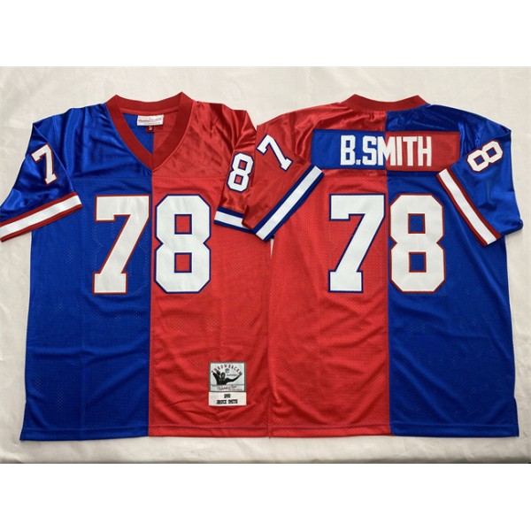 Buffalo Bills #78 Bruce Smith Blue Red Splite Throwback Stitched Jersey