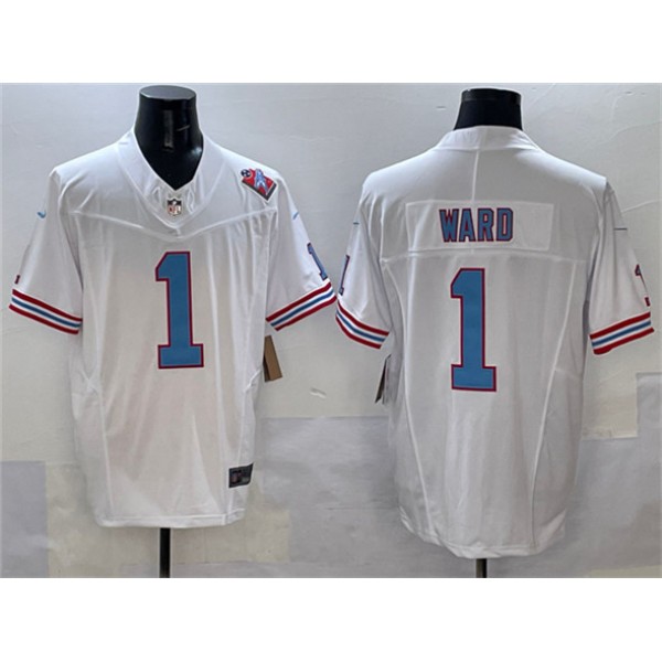 Tennessee Titans #1 Cameron Ward White 2025 Draft F.U.S.E. 1997 Throwback Patch Vapor Limited Stitched Jersey
