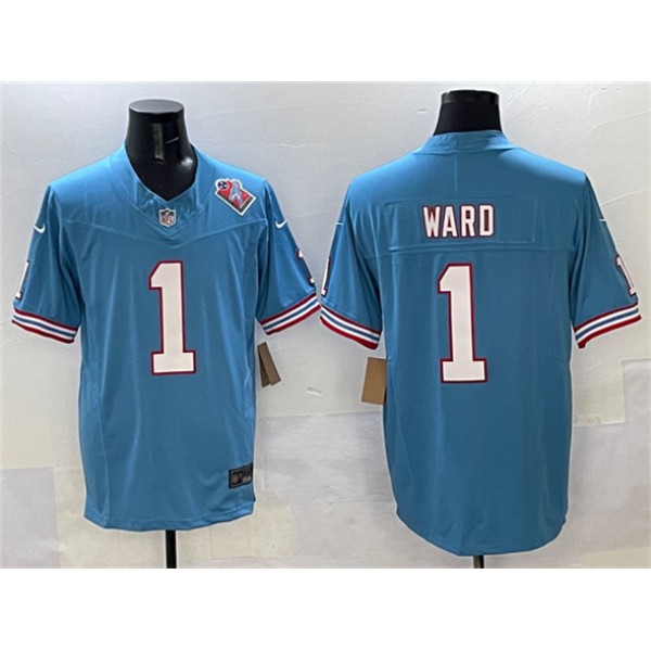 Tennessee Titans #1 Cameron Ward Blue 2025 Draft F.U.S.E. 1997 Throwback Patch Vapor Limited Stitched Jersey