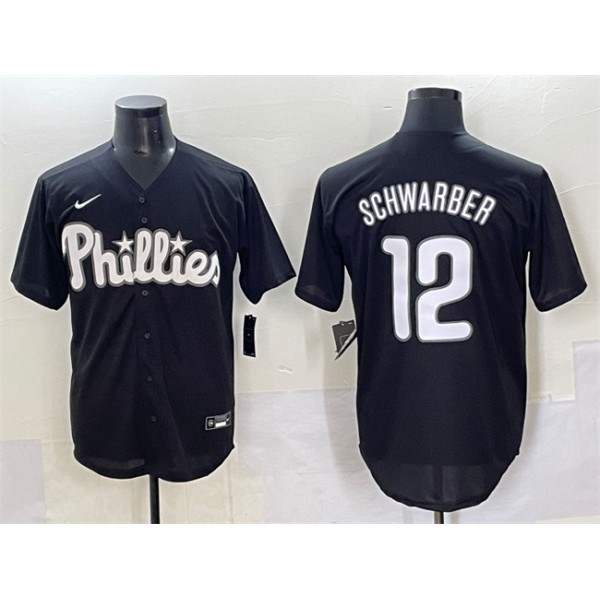 Philadelphia Phillies #12 Kyle Schwarber Black Lights Out Limited Stitched Jersey