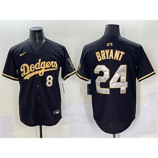 Los Angeles Dodgers Front #8 Back #24 Kobe Bryant Black Gold Limited Stitched Jersey