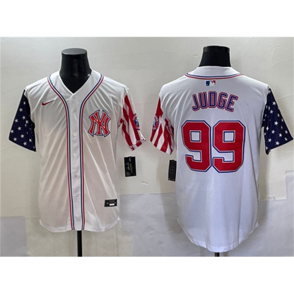 New York Yankees #99 Aaron Judge White 2025 Independence Day Vapor Limited Stitched Jersey