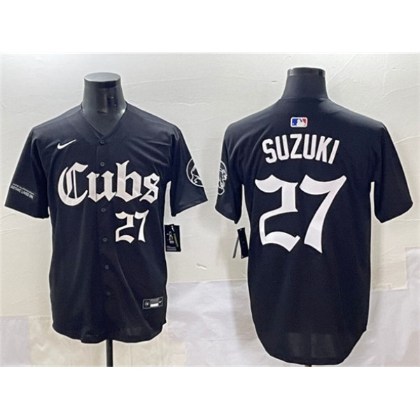 Chicago Cubs #27 Seiya Suzuki Black 'Gothic North Side Edition' Vapor Premier Limited Stitched Jersey