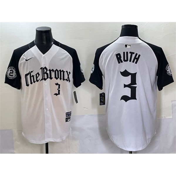 New York Yankees #3 Babe Ruth White Black 'Gothic Legacy Edition' Vapor Premier Limited Stitched Jersey