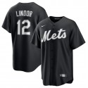 New York Mets #12 Francisco Lindor Black Lights Out Limited Stitched Jersey