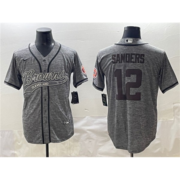 Cleveland Browns #12 Shedeur Sanders Gray With Patch Cool Base Stitched Jersey