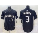 San Diego Padres #3 Jackson Merrill Black Gothic Edition Vapor Limited Stitched Jersey