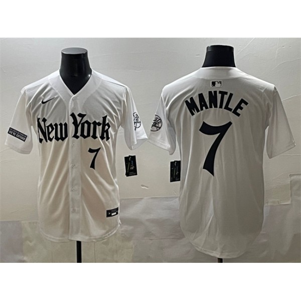 New York Yankees #7 Mickey Mantle White 'Gothic Legacy Edition' Vapor Premier Limited Stitched Jersey