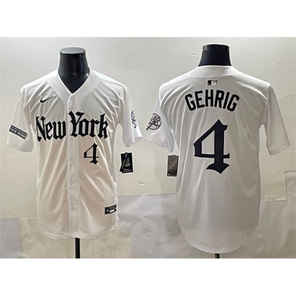 New York Yankees #4 Lou Gehrig White 'Gothic Legacy Edition' Vapor Premier Limited Stitched Jersey