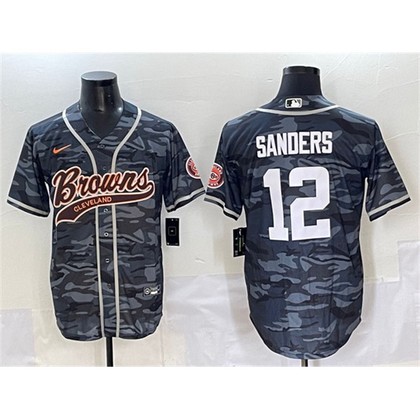 Cleveland Browns #12 Shedeur Sanders Gray Camo With Patch Cool Base Stitched Jersey
