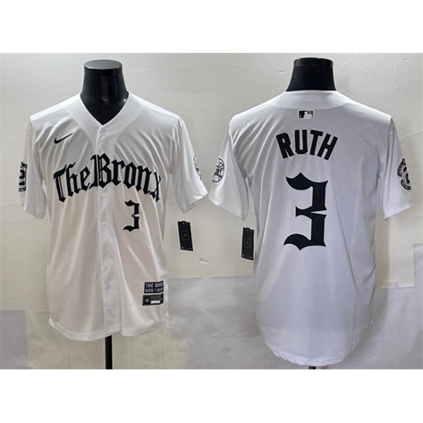New York Yankees #3 Babe Ruth White 'Gothic Legacy Edition' Vapor Premier Limited Stitched Jersey