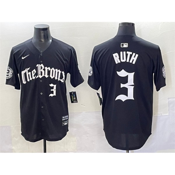 New York Yankees #3 Babe Ruth Black 'Gothic Legacy Edition' Vapor Premier Limited Stitched Jersey