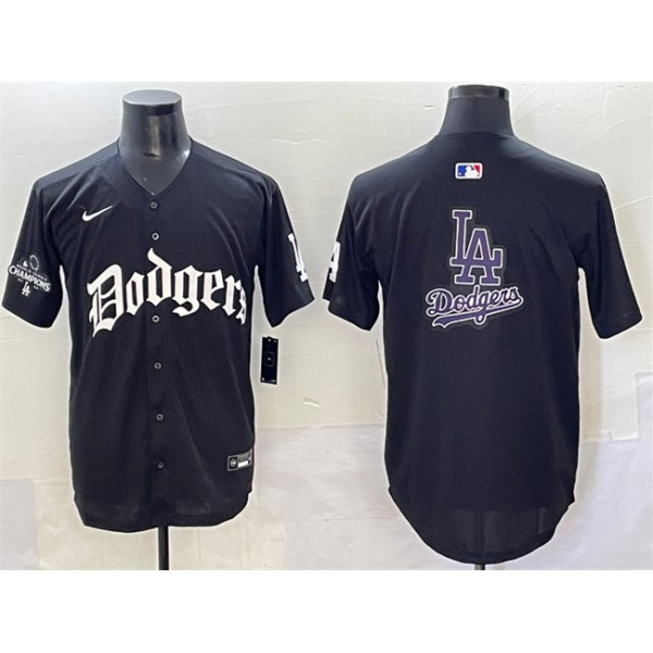 Los Angeles Dodgers Team Big Logo Black 2025 LA Gothic Style With 2024 World Series Champions Patch Vapor Premier Limited Stitched Jersey