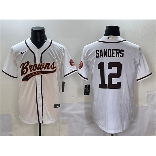Cleveland Browns #12 Shedeur Sanders White With Patch Cool Base Stitched Jersey