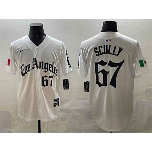 Los Angeles Dodgers #67 Vin Scully White Mexico 2025 LA Gothic Style With Fernando Patch Vapor Premier Limited Stitched Jersey