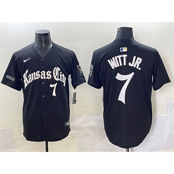 Kansas City Royals #7 Bobby Witt Jr. Black 'Gothic Crown Edition' Vapor Premier Limited Stitched Jersey