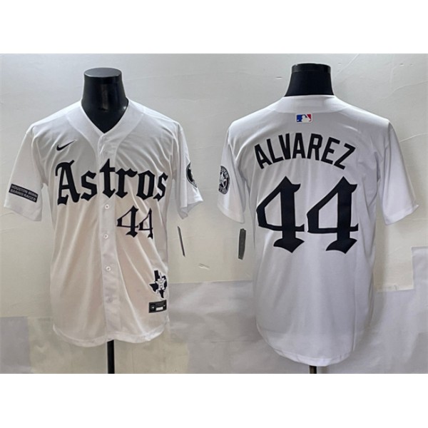 Houston Astros #44 Yordan Alvarez White Gothic 'Houston Born Barrio Raised' Limited Stitched Jersey