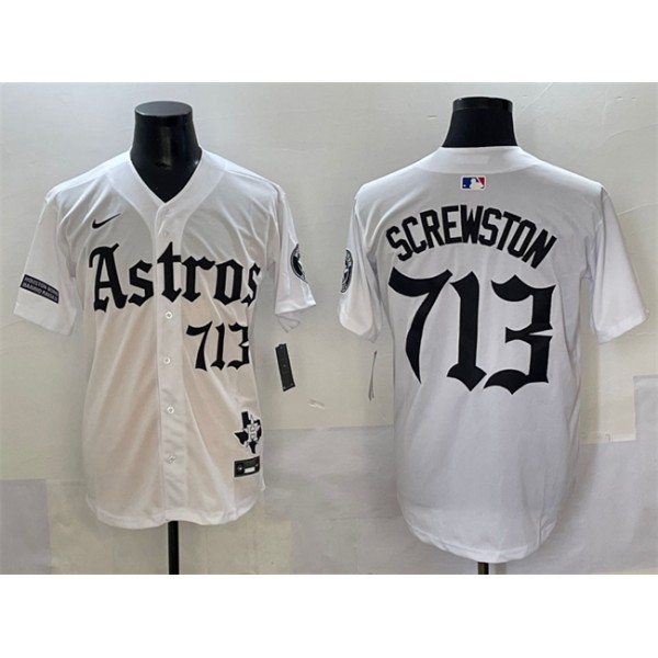 Houston Astros #713 Screwston White Gothic 'Houston Born Barrio Raised' Limited Stitched Jersey