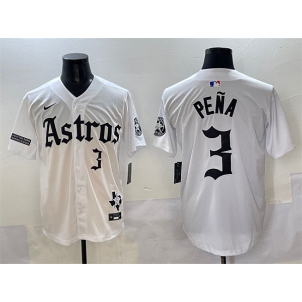 Houston Astros #3 Jeremy Pena White Gothic 'Houston Born Barrio Raised' Limited Stitched Jersey