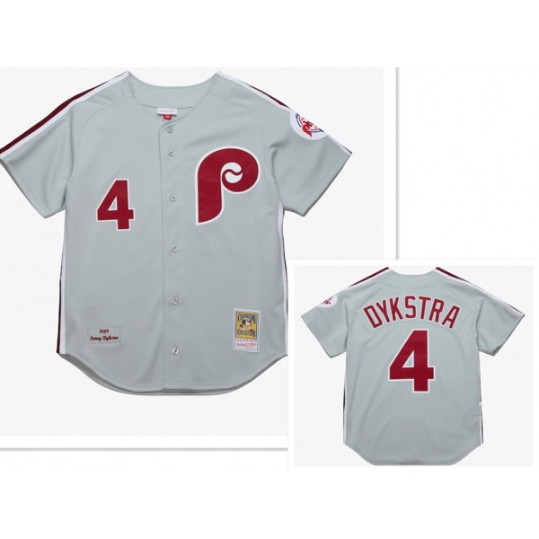 Philadelphia Phillies #4 Lenny Dykstra Mitchell and Ness Grey 1989 Throwback Stitched Jersey