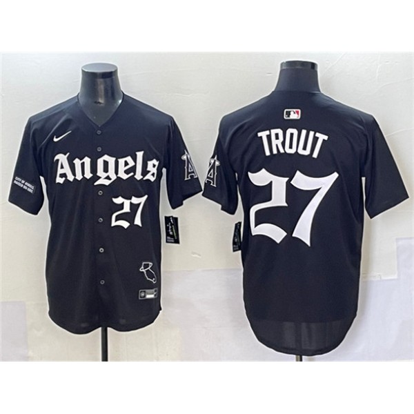 Los Angeles Angels #27 Mike Trout Black 'Gothic Halo Edition' Vapor Limited Stitched Jersey