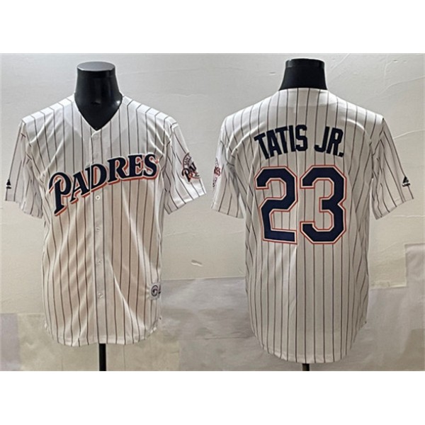 San Diego Padres #23 Fernando Tatis Jr. White Throwback With Patch Cool Base Stitched Jersey