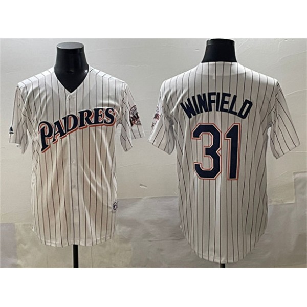 San Diego Padres #31 Dave Winfield White Throwback With Patch Cool Base Stitched Jersey