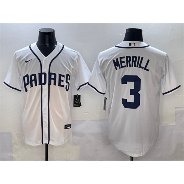 San Diego Padres #3 Jackson Merrill White Cool Base Stitched Jersey