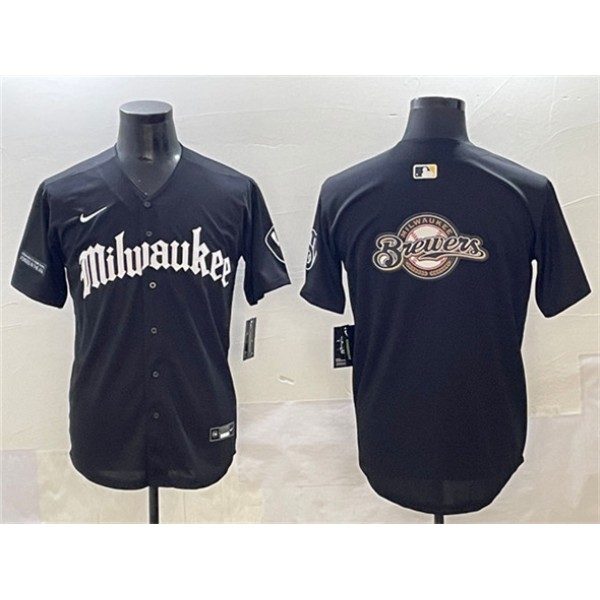 Milwaukee Brewers Team Big Logo Black 'Gothic 414 Shadows Edition' Vapor Premier Limited Stitched Jersey