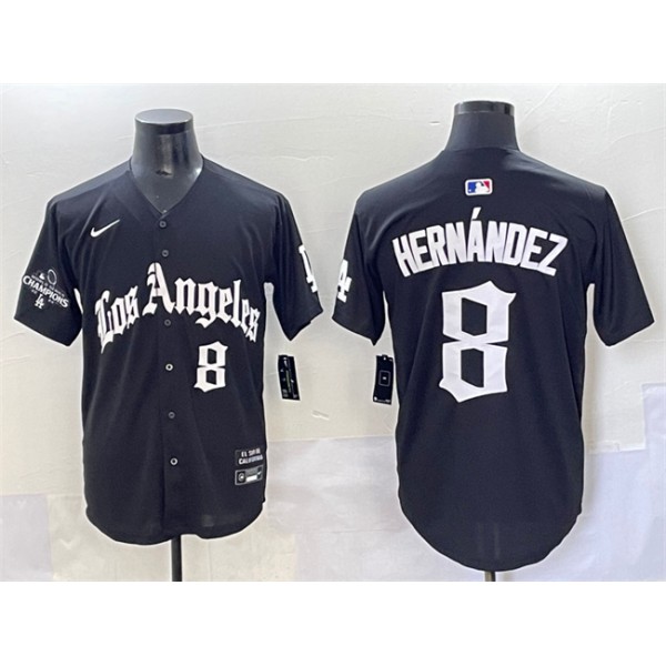 Los Angeles Dodgers #8 Enrique Hernández Black Mexico 2025 LA Gothic Style With 2024 World Series Champions Patch Vapor Premier Limited Stitched Jersey