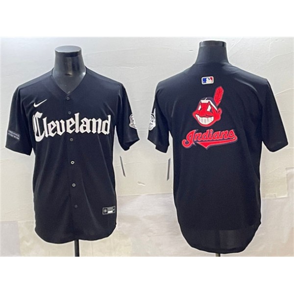 Cleveland Guardians Team Big Logo Black Gothic Vapor Premier Limited Stitched Jersey