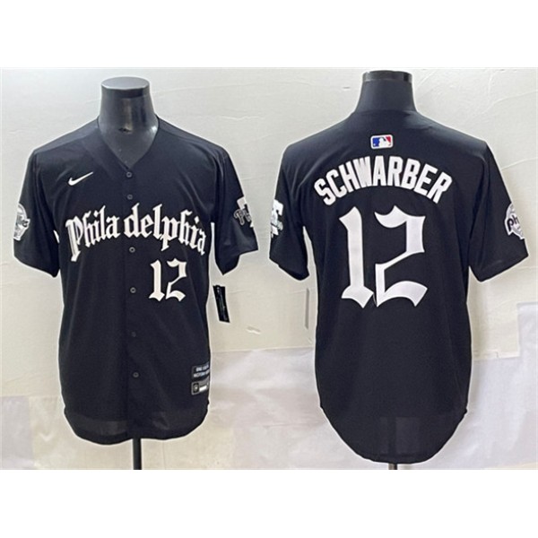 Philadelphia Phillies #12 Kyle Schwarber Black Gothic Vapor Limited Stitched Jersey
