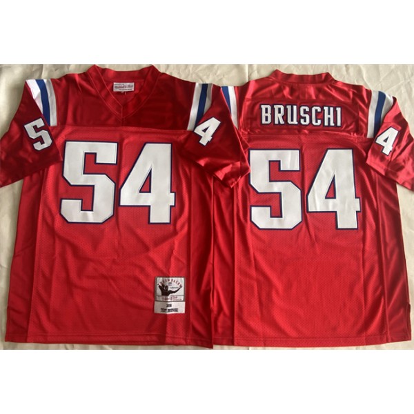 New England Patriots #54 Tedy Bruschi Red Throwback Stitched Jersey