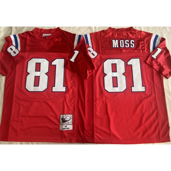 New England Patriots #81 Randy Moss Red Throwback Stitched Jersey