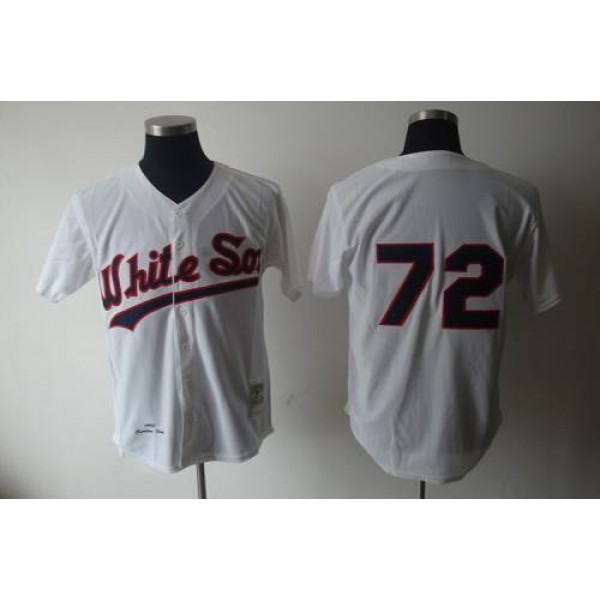 1990 Mitchell And Ness White Sox #72 Carlton Fisk White Throwback Stitched Jersey