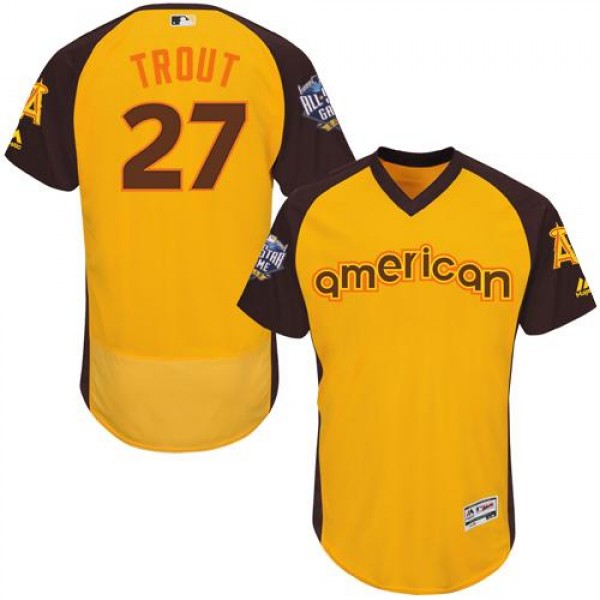 Angels Of Anaheim #27 Mike Trout Gold Flexbase Authentic Collection 2016 All-Star American League Stitched Jersey