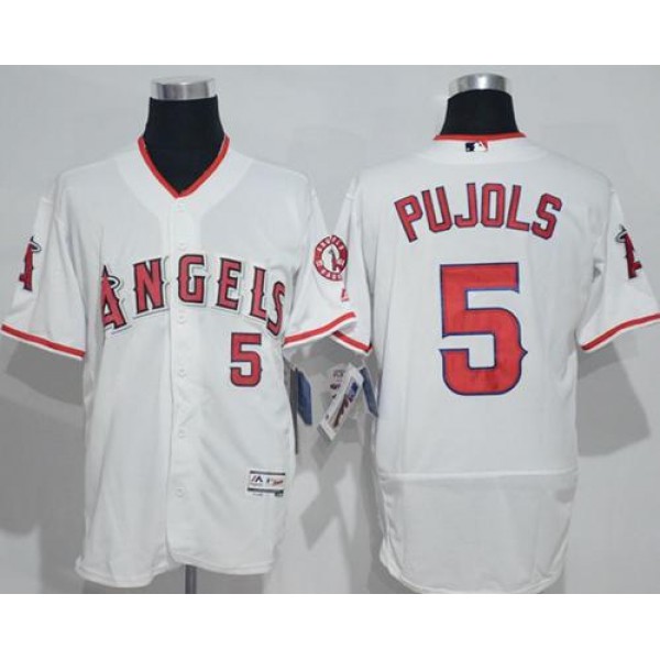 Angels Of Anaheim #5 Albert Pujols White Flexbase Authentic Collection Stitched Jersey