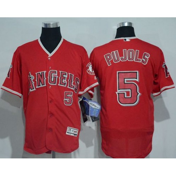 Angels Of Anaheim #5 Albert Pujols Red Flexbase Authentic Collection Stitched Jersey