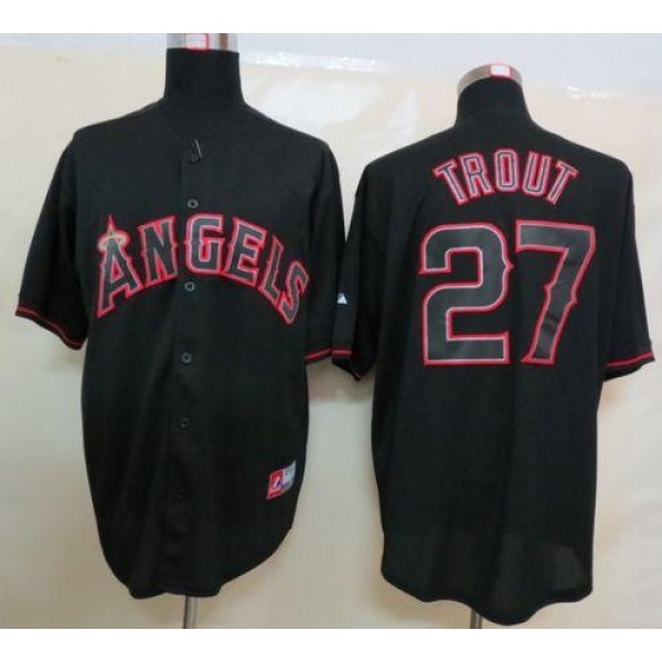 Angels Of Anaheim #27 Mike Trout Black Fashion Stitched Jersey