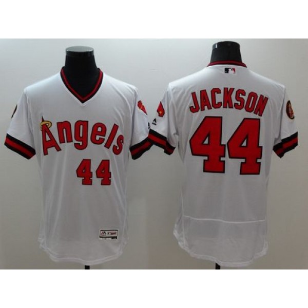 Angels of Anaheim #44 Reggie Jackson White Flexbase Authentic Collection Cooperstown Stitched Jersey