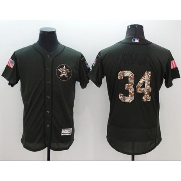 Astros #34 Nolan Ryan Green Flexbase Authentic Collection Salute To Service Stitched Jersey