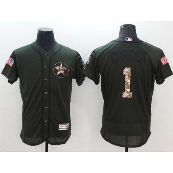 Astros #1 Carlos Correa Green Flexbase Authentic Collection Salute To Service Stitched Jersey