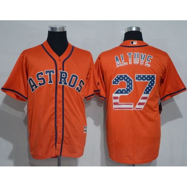 Astros #27 Jose Altuve Orange USA Flag Fashion Stitched Jersey