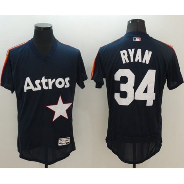 Astros #34 Nolan Ryan Navy Blue Flexbase Authentic Collection Cooperstown Stitched Jersey
