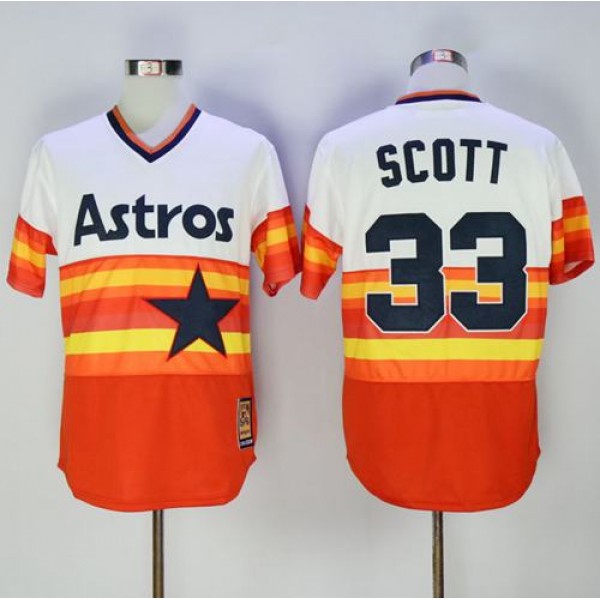 Astros #33 Mike Scott White Orange 1980 Turn Back The Clock Stitched Jersey