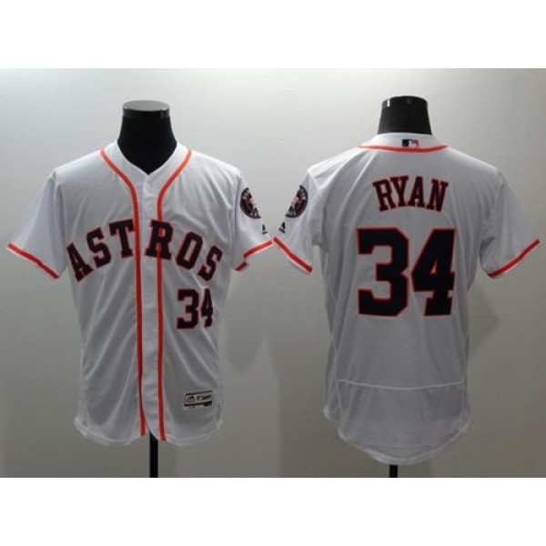 Astros #34 Nolan Ryan White Flexbase Authentic Collection Stitched Jersey